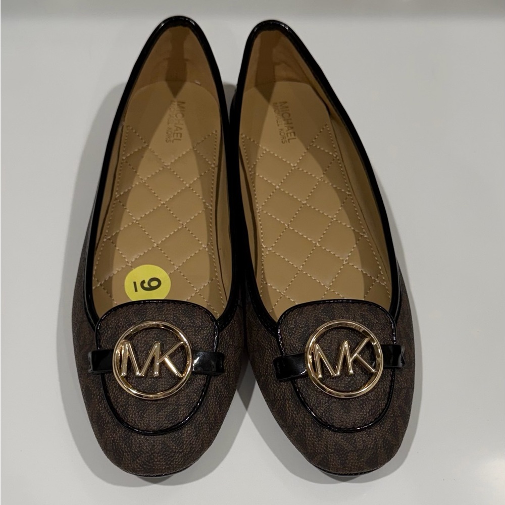Michael Kors Black and Brown Loafers with Gold Logo